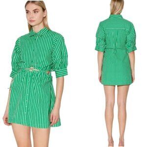 Walter Baker Cut Out Midriff Cotton Meera Dress Green Kelly Stripe size S NWT